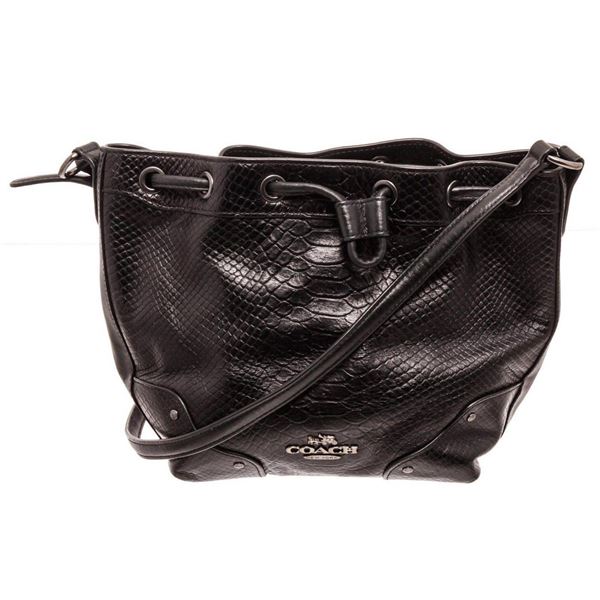 Coach Black Snakeskin Embossed Leather Mickey Drawstring Shoulder Bag