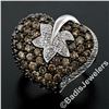 Image 2 : 10kt White Gold 3.10 ctw Brown and White Diamond Leaf Heart Cluster Ring