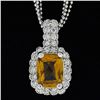 Image 2 : 14K White Gold 3.71 ctw Cushion Checkerboard Citrine Diamond Halo Pendant Neckla