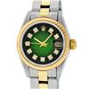 Image 1 : Rolex Ladies 2 Tone Green Vignette Diamond 26MM Oyster Perpetual Datejust Wristw