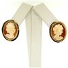 Image 2 : Vintage 14K Yellow Gold Oval Carved Shell Cameo Framed Screw Back Stud Earrings