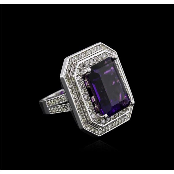 14KT White Gold 11.14 ctw Amethyst and Diamond Ring