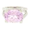 Image 5 : 14k White Gold Twisted Cable 8.5 ctw Oval Kunzite Solitaire Ring 4 Diamond Accen