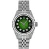 Image 2 : Rolex Ladies Stainless Steel Green Vignette Diamond Lugs & Datejust 26MM
