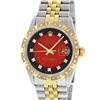 Image 2 : Rolex 2 Tone Red Vignette Pyramid Diamond Oyster Perpertual Datejust 36MM