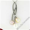 Image 6 : 14kt White Gold 0.55 ctw Diamond & Tri-Color Pearl Tulip Flower Pendant Necklace