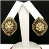 Image 2 : Antique Victorian 14K Gold Seed Pearl & Black Enamel Marquise Panel Earrings