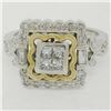 Image 1 : 18K TT Gold 0.80 ctw Princess Round & Baguette Diamond Etched Square Platter Rin
