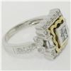 Image 3 : 18K TT Gold 0.80 ctw Princess Round & Baguette Diamond Etched Square Platter Rin