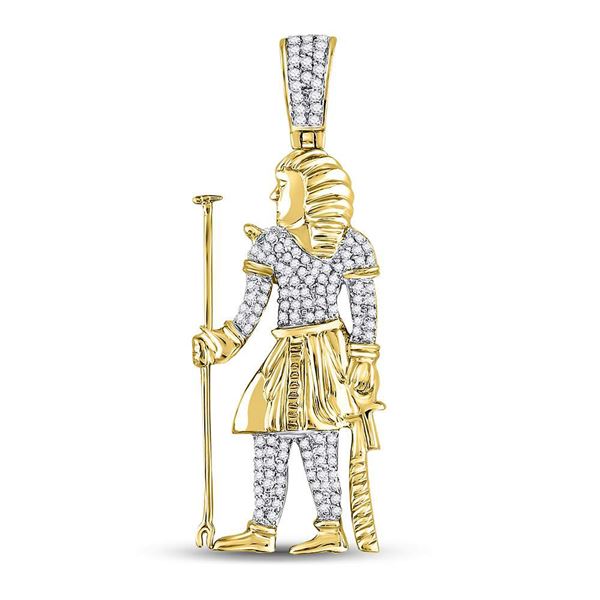 Round Diamond Egyptian Pharaoh Charm Pendant 3/8 Cttw 10KT Yellow Gold