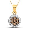 Image 1 : Round Brown Diamond Framed Flower Cluster Pendant 3/8 Cttw 10KT Yellow Gold