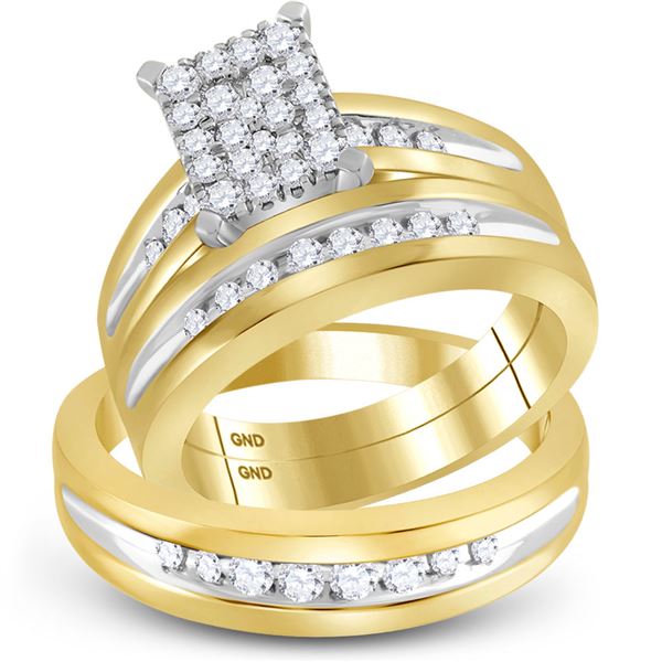 Diamond Cluster Matching Wedding Set 5/8 Cttw 10KT Two-tone Gold