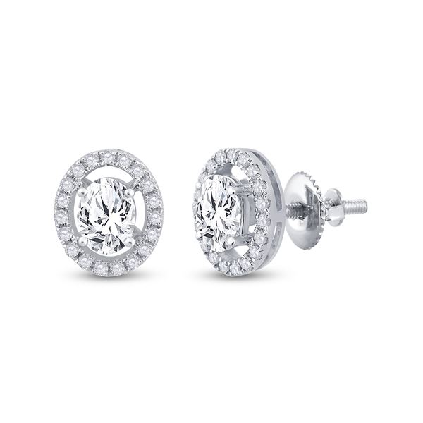 Oval Diamond Solitaire Stud Earrings 1-1/4 Cttw 14KT White Gold