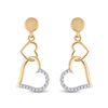 Image 2 : Round Diamond Heart Dangle Earrings 1/10 Cttw 14KT Yellow Gold