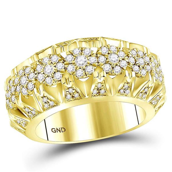 Round Diamond Cluster Luxury Band Ring 1-1/2 Cttw 14KT Yellow Gold