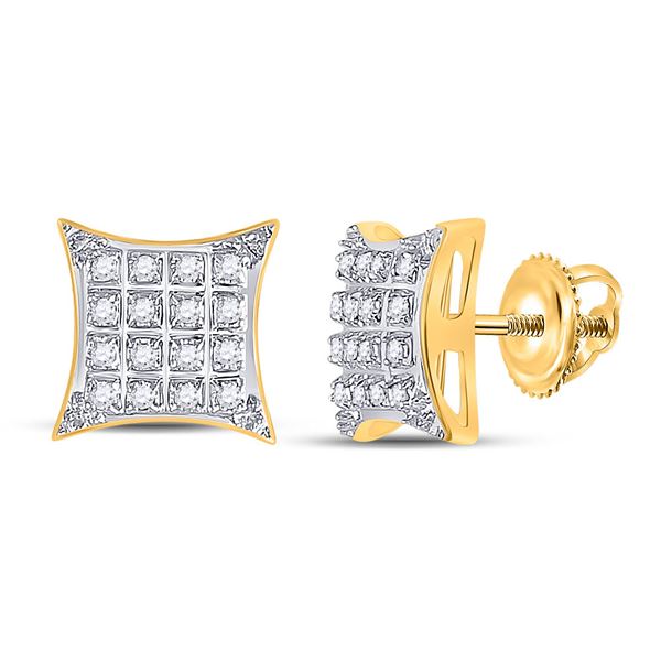 Round Diamond Square Kite Stud Earrings 1/10 Cttw 10KT Yellow Gold