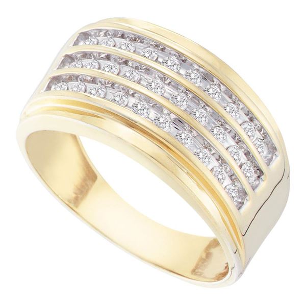 Round Diamond Triple Row Band Ring 1/2 Cttw 10KT Yellow Gold