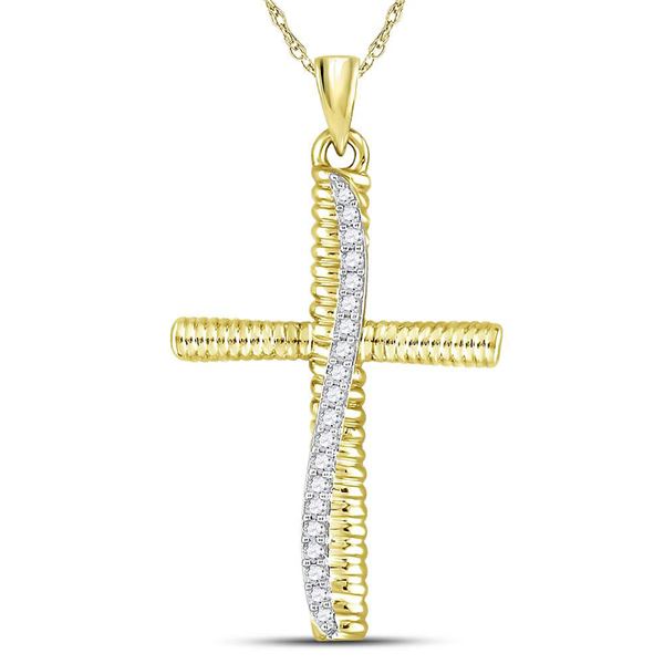 Round Diamond Cross Charm Pendant 1/6 Cttw 10KT Yellow Gold