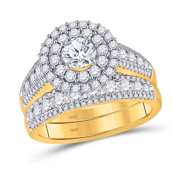 Diamond Bridal Wedding Ring Band Set 2 Cttw 14KT Yellow Gold