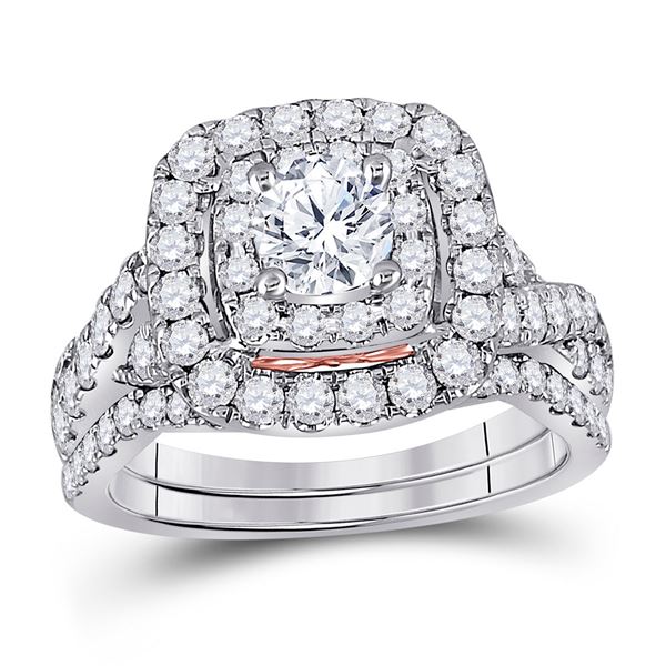 Diamond Bridal Wedding Ring Band Set 2 Cttw 14KT Two-tone Gold