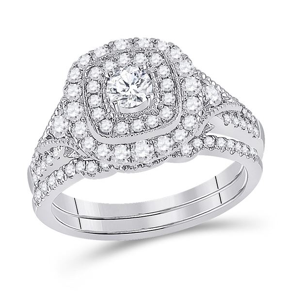 Diamond Bridal Wedding Ring Band Set 1 Cttw 14KT White Gold