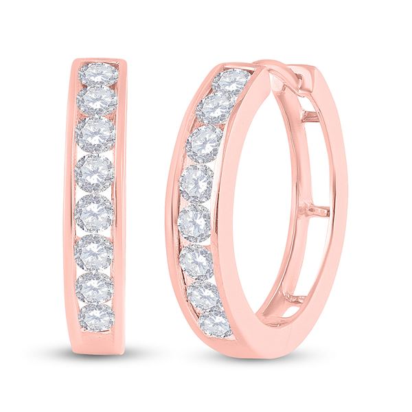 Round Diamond Hoop Earrings 1 Cttw 10KT Rose Gold