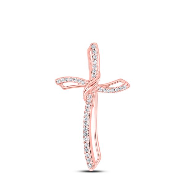 Round Diamond Cross Pendant 1/4 Cttw 10KT Rose Gold