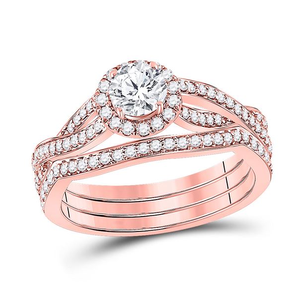 Diamond Bridal Wedding Ring Band Set 1 Cttw 14KT Rose Gold