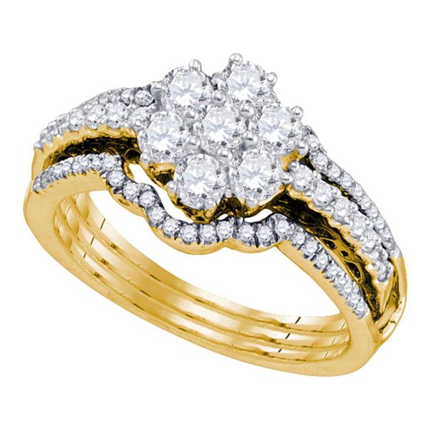 Cluster Bridal Wedding Ring Band Set 1 Cttw 14KT Yellow Gold
