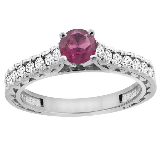 0.90 CTW Rhodolite & Diamond Ring 14K White Gold - REF-62R6H