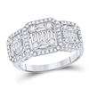Image 1 : Baguette Diamond Triple Cluster Ring 7/8 Cttw 14KT White Gold