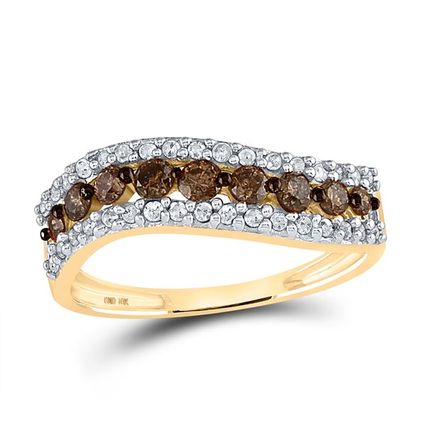 Round Brown Diamond Contoured Band 3/4 Cttw 10KT Yellow Gold