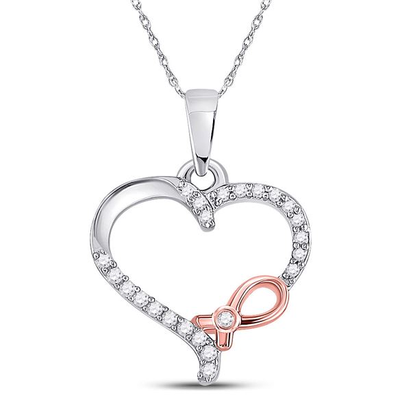 Round Diamond Awareness Ribbon Heart Pendant 1/10 Cttw 10KT Two-tone Gold