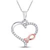 Image 1 : Round Diamond Awareness Ribbon Heart Pendant 1/10 Cttw 10KT Two-tone Gold