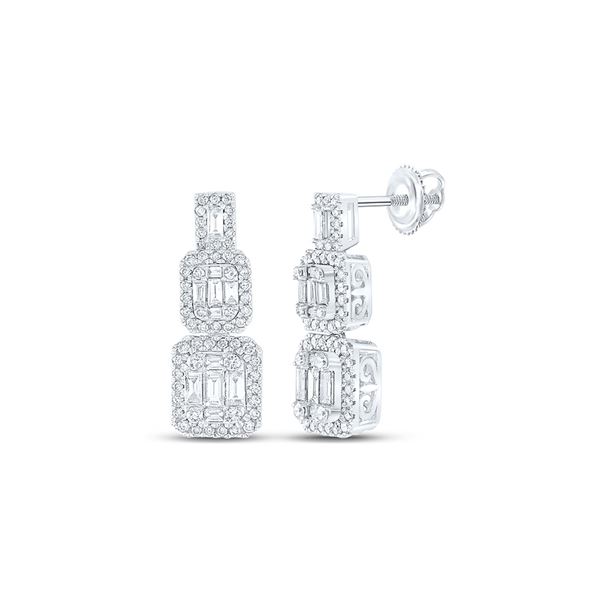 Baguette Diamond Dangle Earrings 1-1/3 Cttw 14KT White Gold