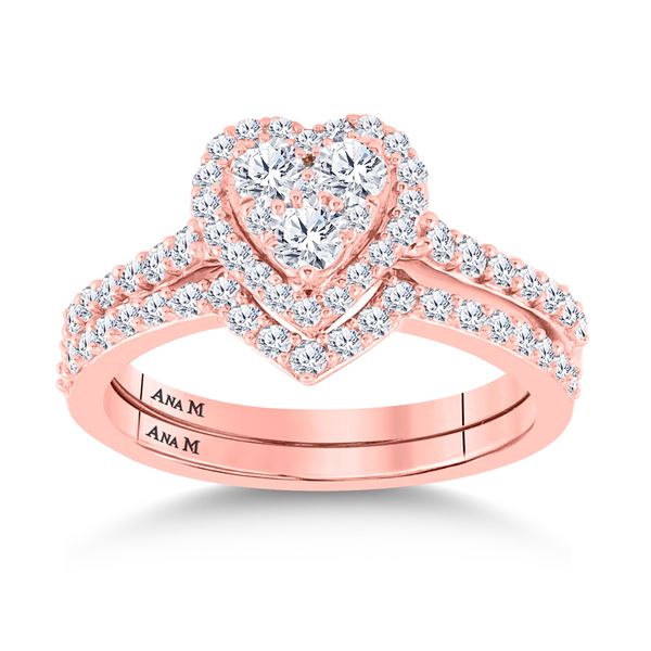 Diamond Bridal Wedding Ring Band Set 1 Cttw 14KT Rose Gold