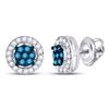 Image 1 : Round Blue Color Enhanced Diamond Cluster Stud Earrings 1/4 Cttw 10KT White Gold