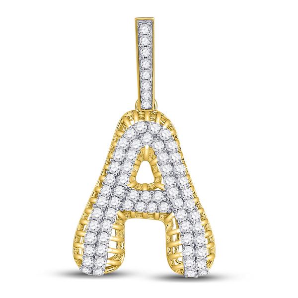 Round Diamond A Letter Charm Pendant 1-1/3 Cttw 10KT Yellow Gold