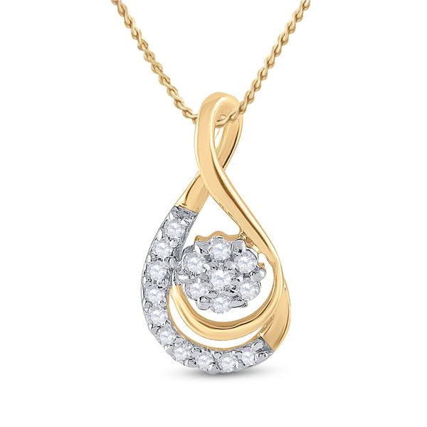 Round Diamond Flower Cluster Teardrop Pendant 1/10 Cttw 10KT Yellow Gold