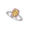 Image 1 : Round Yellow Pink Diamond Cluster Ring 5/8 Cttw 14KT White Gold