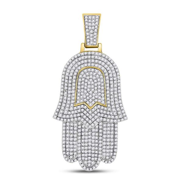 Round Diamond Hamsa Charm Pendant 1-1/2 Cttw 10KT Yellow Gold