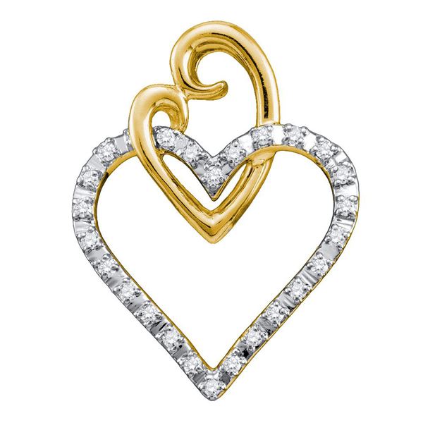 Round Diamond Double Joined Heart Pendant 1/12 Cttw 10KT Yellow Gold