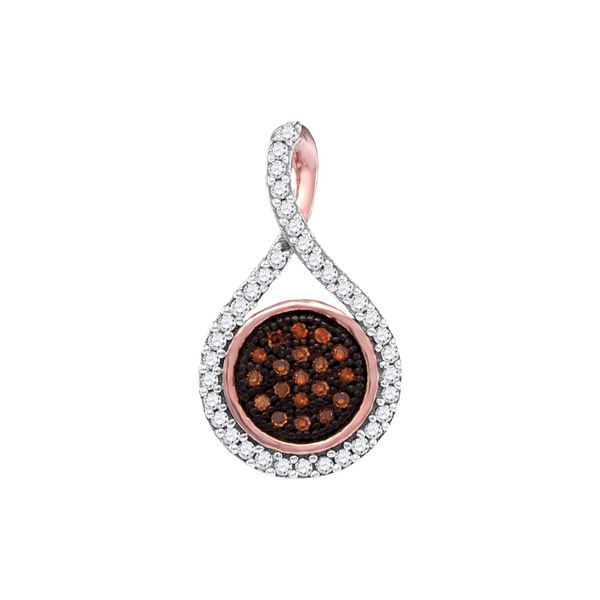 Round Red Color Enhanced Diamond Cluster Pendant 1/6 Cttw 10KT Rose Gold