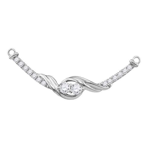 Round Diamond 2-stone Hearts Together Bar Pendant Necklace 1/3 Cttw 14KT White Gold