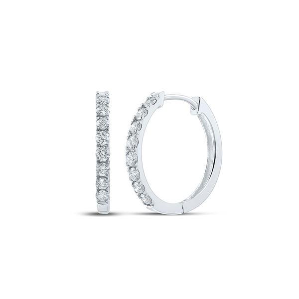 Round Diamond Single Row Hoop Earrings 1/2 Cttw 10KT White Gold