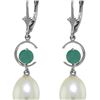 Genuine 9 ctw Pearl & Emerald Earrings 14KT White Gold - REF-39X4M