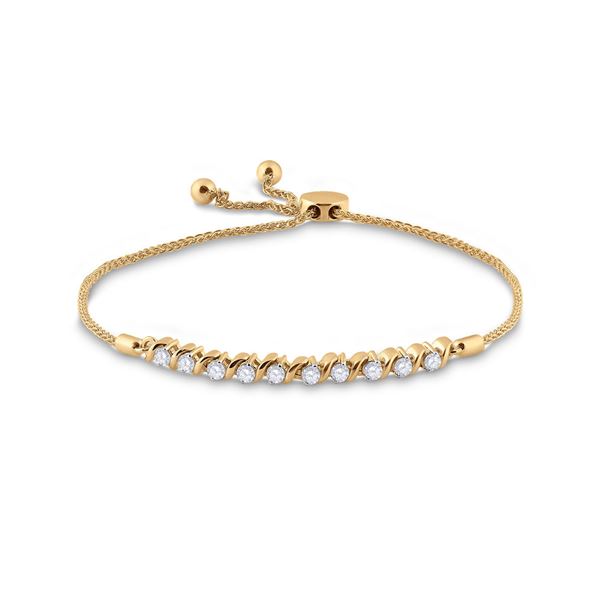 Round Diamond Studded Bolo Bracelet 1/2 Cttw 10KT Yellow Gold