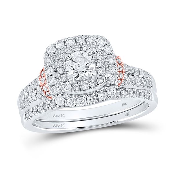 Diamond Bridal Wedding Ring Band Set 1 Cttw 14KT Two-tone Gold