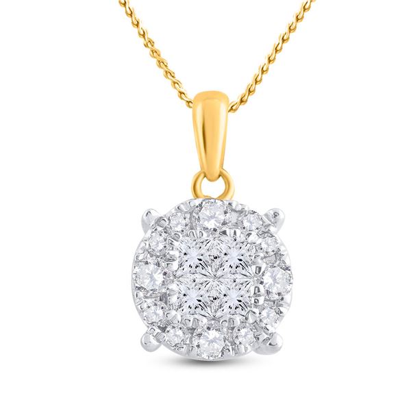 Princess Diamond Fashion Cluster Pendant 1/2 Cttw 14KT Yellow Gold