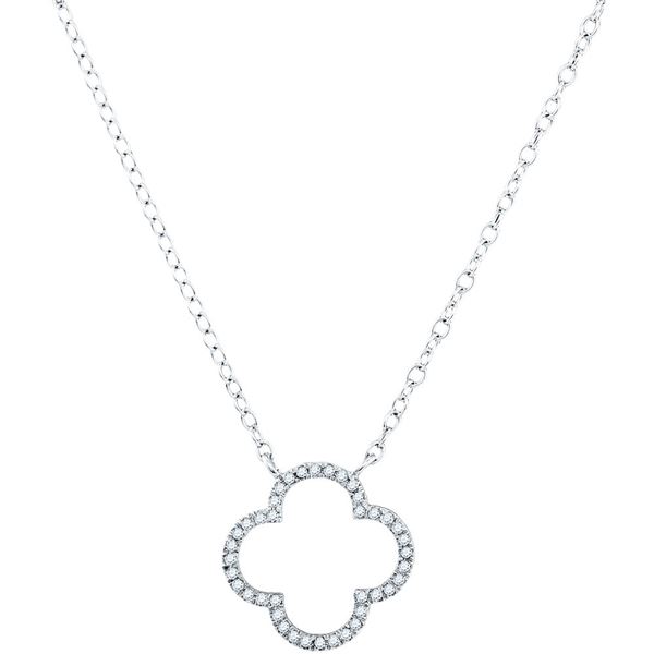 Round Diamond Clover Fashion Necklace 1/10 Cttw 10KT White Gold